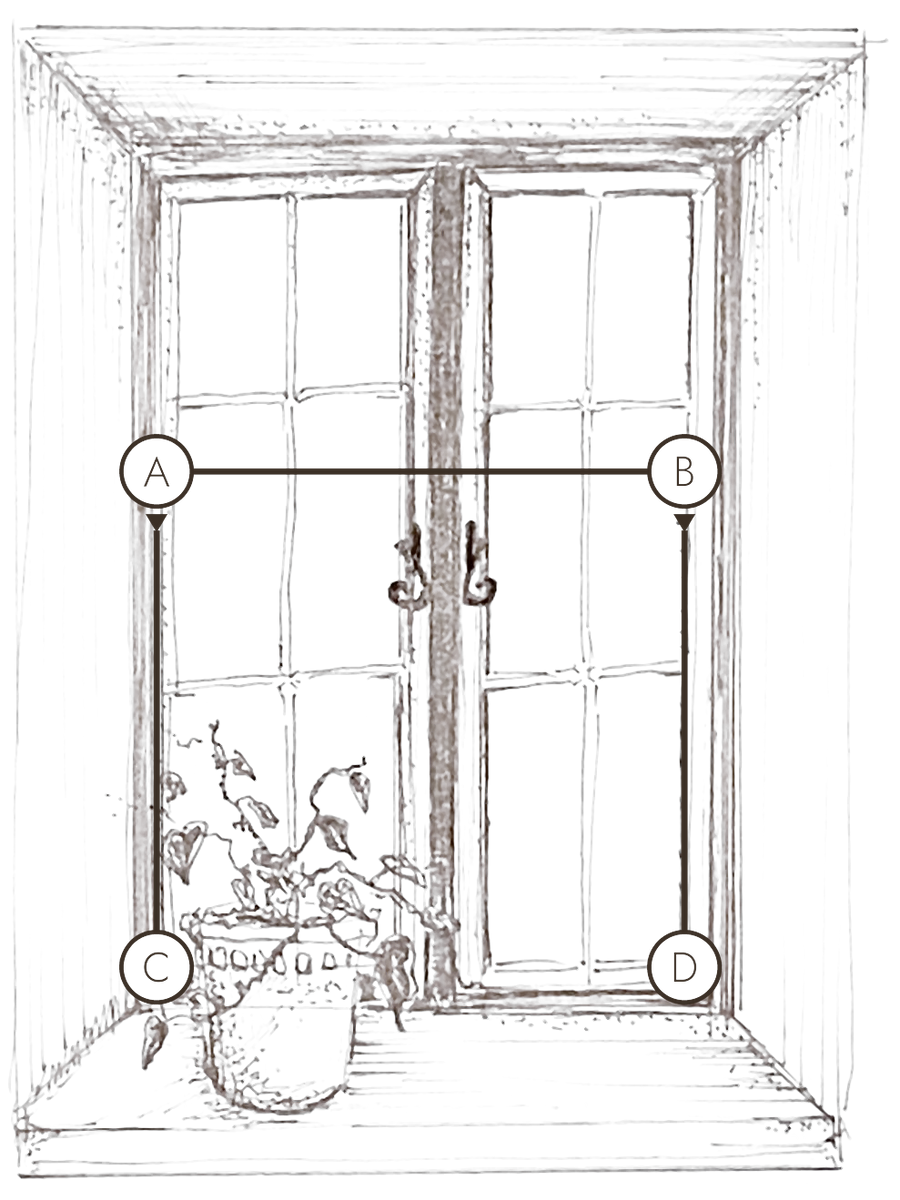 Diagram showing how to measure width and drop for a rod pocket cafe curtain